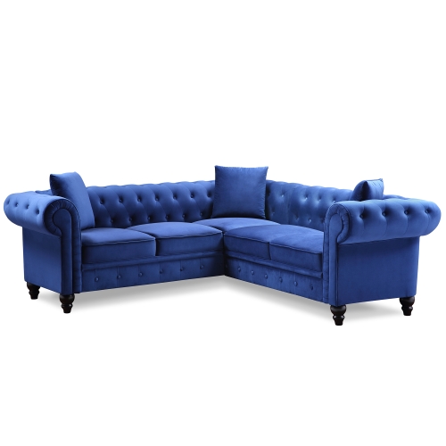 

[US Warehouse] Household Classic Rolled Arm Velvet Sectional Corner Sofa (Blue)