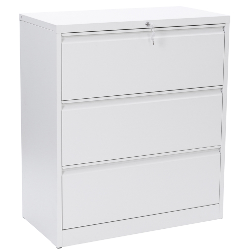 

[US Warehouse] Fast Assemble Metal Lateral Storage File Cabinet with Lock & 3 Drawers for Office, Size: 40.5 x 35.4 x 18.1 inch(White)