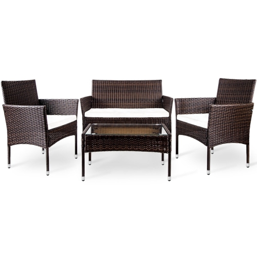 

[US Warehouse] 4 in 1 Outdoor Garden Rattan Patio Furniture Sofa Set