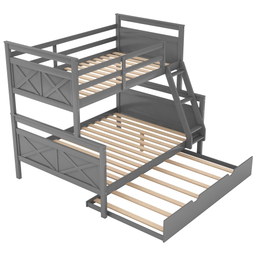 

[US Warehouse] Household Twin Over Full Bunk Bed with Ladder & Trundle(Grey)