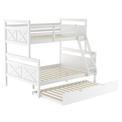 

[US Warehouse] Household Twin Over Full Bunk Bed with Ladder & Trundle (White)