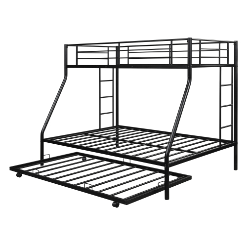 

[US Warehouse] Household Twin Over Full Sturdy Steel Frame Bunk Bed with Ladder & Trundle (Black)