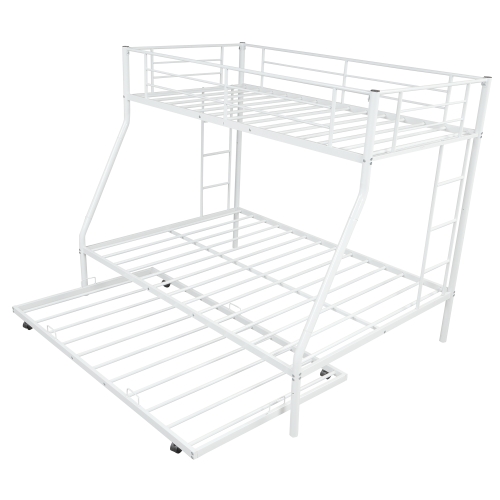 

[US Warehouse] Household Twin Over Full Sturdy Steel Frame Bunk Bed with Ladder & Trundle (White)