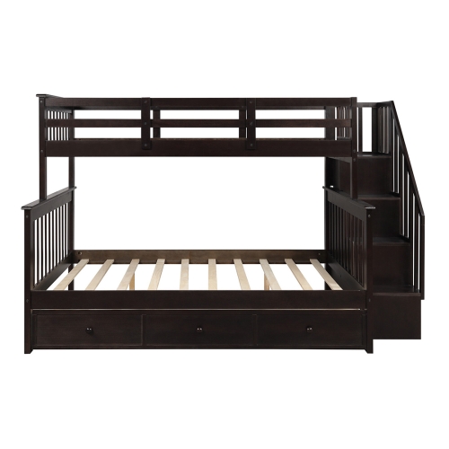 

[US Warehouse] Stair Bunk Bed with Drawers & Storage & Guardrails, Size: 91.73x51.57x61.4 inch(Coffee)