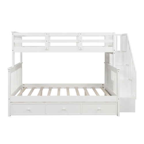 

[US Warehouse] Stair Bunk Bed with Drawers & Storage & Guardrails, Size: 91.73x51.57x61.4 inch(White)