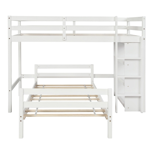 

[US Warehouse] Twin Over Twin Bed with Shelves, Size: 79.5x79.5x58.3 inch