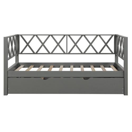 

[US Warehouse] X-shaped Backrest Wooden Sofa Bed with Casters, Size: 80.5x42.1x38.9 inch(Grey)