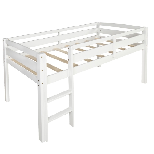 

[US Warehouse] Double Children Low Bed with Ladder, Size: 79.5x42.7x44.8 inch(White)