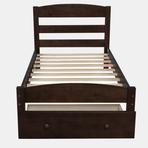 

[US Warehouse] Platform Twin Bed Frame with Storage Drawers & Wooden Slats, Size: 79.5x41.3x36.1 inch(Coffee)