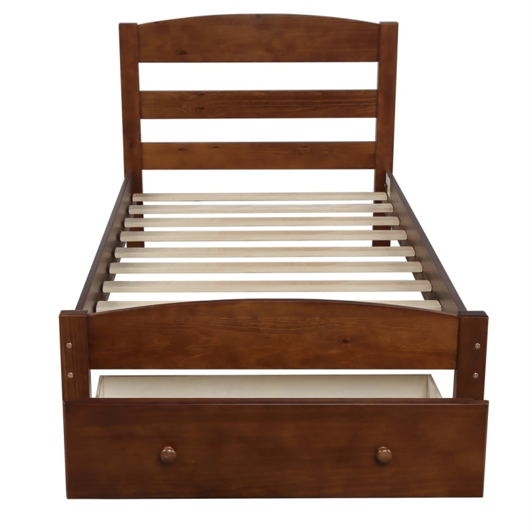 

[US Warehouse] Platform Twin Bed Frame with Storage Drawers & Wooden Slats, Size: 79.5x41.3x36.1 inch(Brown)