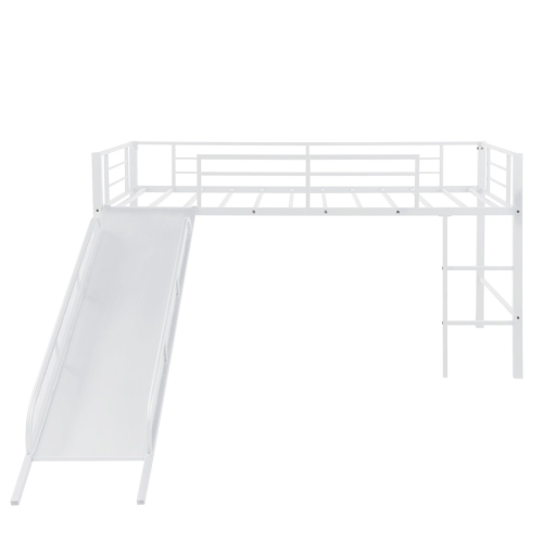 

[US Warehouse] Double Metal Loft Bed with Slide, Size: 77.2x41.4x43.3 inch(White)