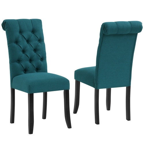 

[US Warehouse] 2 PCS Solid Wood Foot Linen Upholstered Dining Chair, Size: 41x18x21 inch(Navy Blue)