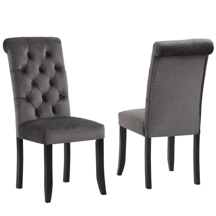 

[US Warehouse] 2 PCS Solid Wood Foot Linen Upholstered Dining Chair, Size: 41x18x21 inch(Dark Grey)