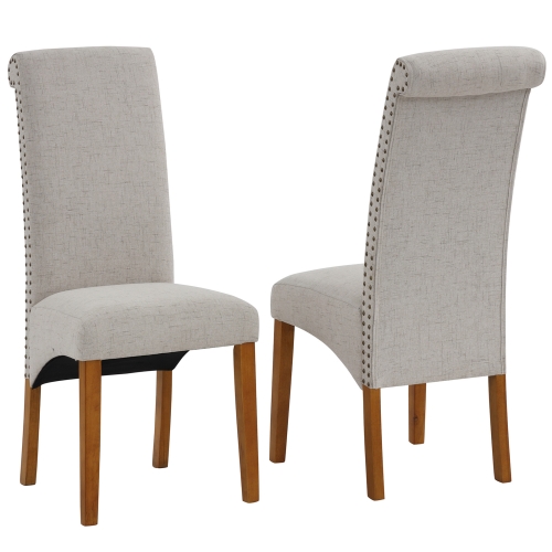 

[US Warehouse] 2 PCS Solid Wood Foot Linen Upholstered Dining Chair, Size: 42.7x18.7x25 inch(Beige)