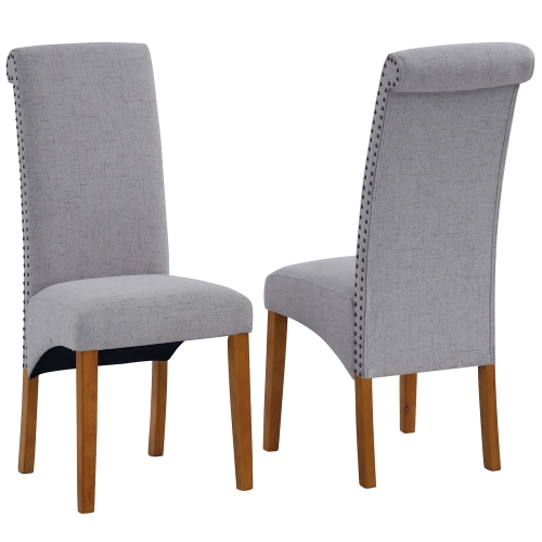 

[US Warehouse] 2 PCS Solid Wood Foot Linen Upholstered Dining Chair, Size: 42.7x18.7x25 inch(Light Grey)