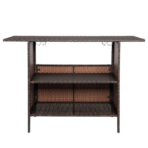 

[US Warehouse] PE Rattan Iron PVC Bar Table with Cup Holder, Size: 140x47x92cm