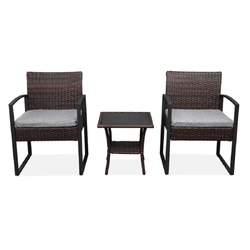 

[US Warehouse] 3 in 1 Rattan Mini Leisure Set with Double-layer Coffee Table, Size: 62x58x41cm