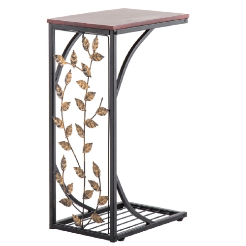 

[US Warehouse] Wrought Iron C-shaped Table with Leaf Pattern, Size: 30.5x21x54cm