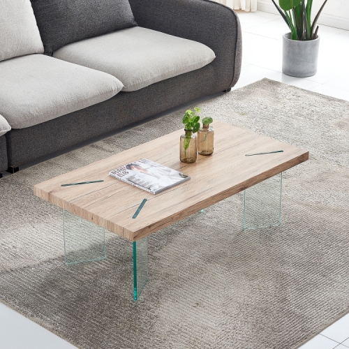 

[US Warehouse] MDF Top Coffee Table with Tempered Glass Legs, Size: 43.35x23.62x14.63 inch(Wood)
