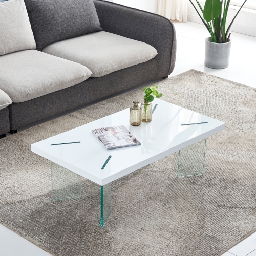 

[US Warehouse] MDF Top Coffee Table with Tempered Glass Legs, Size: 43.35x23.62x14.63 inch(White)