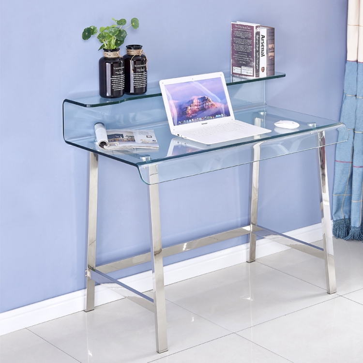

[US Warehouse] Bent Tempered Glass + Stainless Steel Computer Desk, Size: 43.3x22x35.4 inch