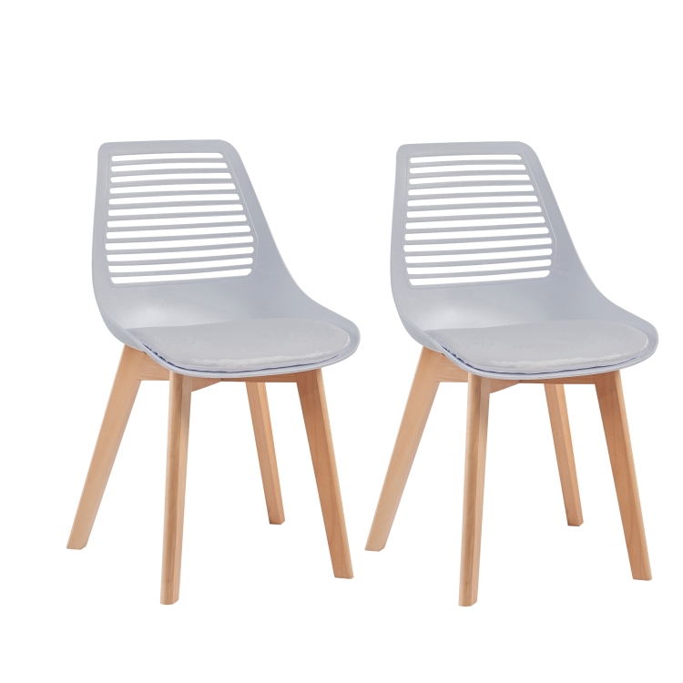 

[US Warehouse] 2 PCS Plastic Dining Chairs with Wood Leg, Size: 54 x 46.5 x 83.5cm(Grey)