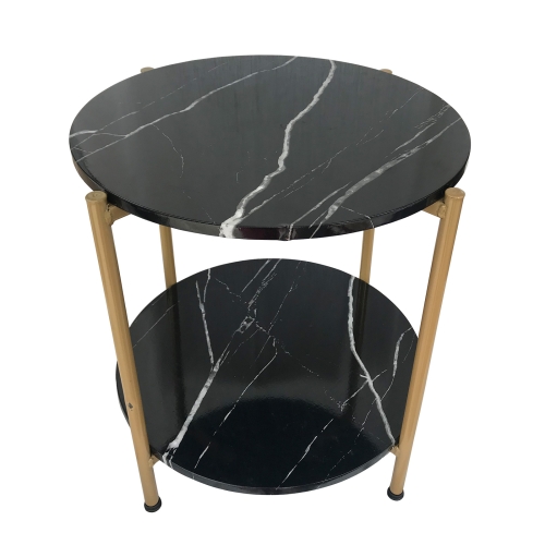 

[US Warehouse] Round Faux Marble Coffee Table with Metal Frame, Size: 17 inch(Black)