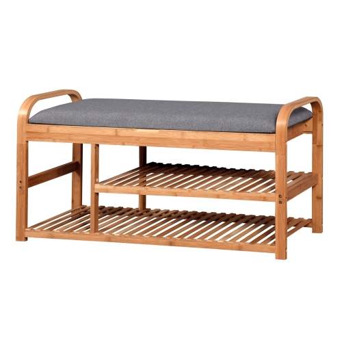 

[US Warehouse] Entryway Bedroom Bamboo Storage Bench, Size: 39.37x13x19.88 inch