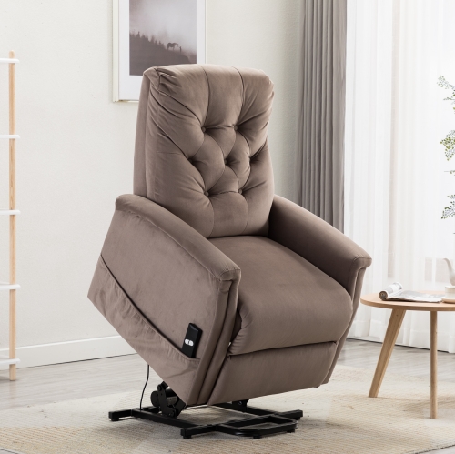 

[US Warehouse] Power Velvet Fabric Lift Recliner Chair for Elderly Single Modern Sofa Chair (Camel)