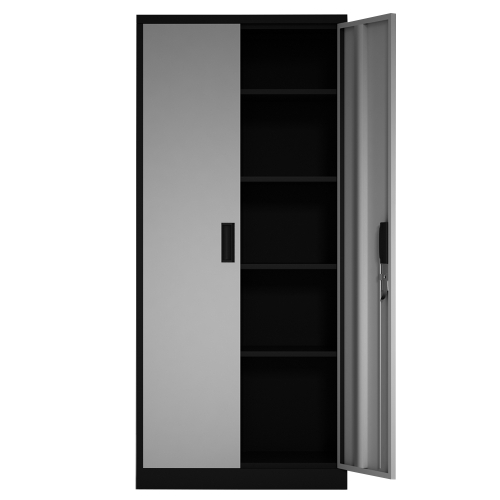 

[US Warehouse] Steel Storage Cabinet 5 Shelf Metal Lockable Doors Cabinet with 4 Adjustable Shelves, Size: 80 x 30.9 x 180cm