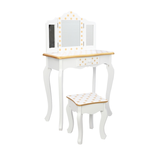

[US Warehouse] Children Three Foldable Mirror Curved Legs Single Drawer Dressing Table, Table Size: 66 x 34 x 33cm(White)
