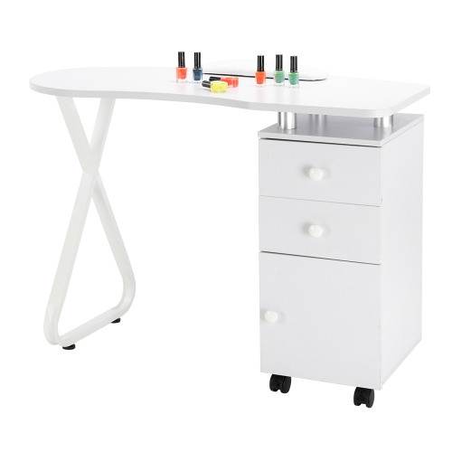 

[US Warehouse] Single Side X Type One Door Manicure Table with 2 Drawers & Ceramic Handle & Hand Pillow & Wheels (White)