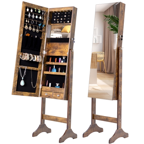 

[US Warehouse] Fashion Simple Jewelry Storage Mirror Cabinet with LED Lights, Size: 38 x 40 x 156cm(Antique)