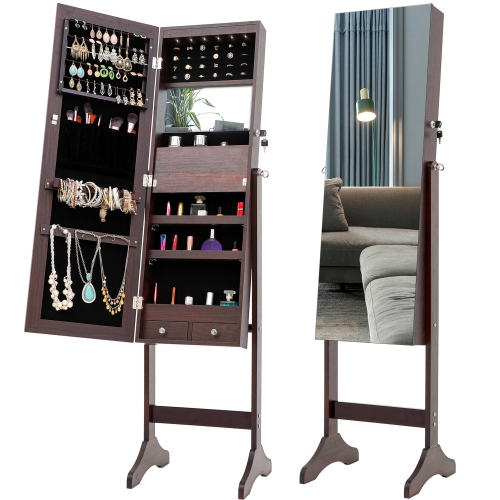 

[US Warehouse] Fashion Simple Jewelry Storage Mirror Cabinet with LED Lights, Size: 38 x 40 x 156cm(Brown)