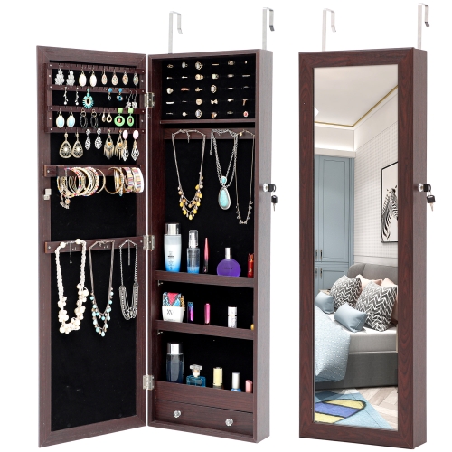 

[US Warehouse] Fashion Hanging Type Simple Jewelry Storage Mirror Cabinet, Size: 36.1x9.8x110.2cm(Brown)