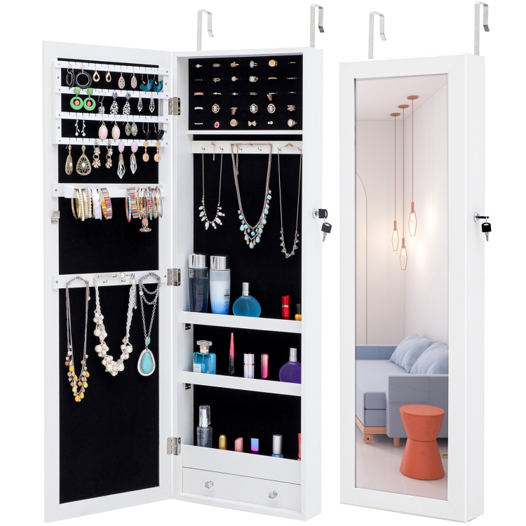 

[US Warehouse] Fashion Hanging Type Simple Jewelry Storage Mirror Cabinet, Size: 36.1x9.8x110.2cm(White)