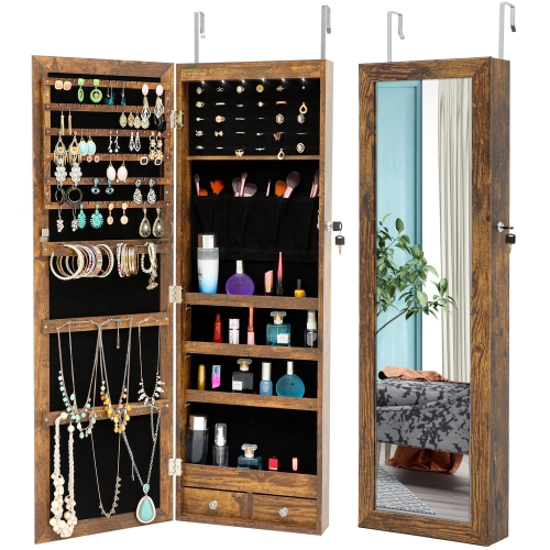 

[US Warehouse] Fashion Simple Hanging Type Jewelry Storage Mirror Cabinet with LED Lights, Size: 36.1x9.8x110.2cm(Antique)