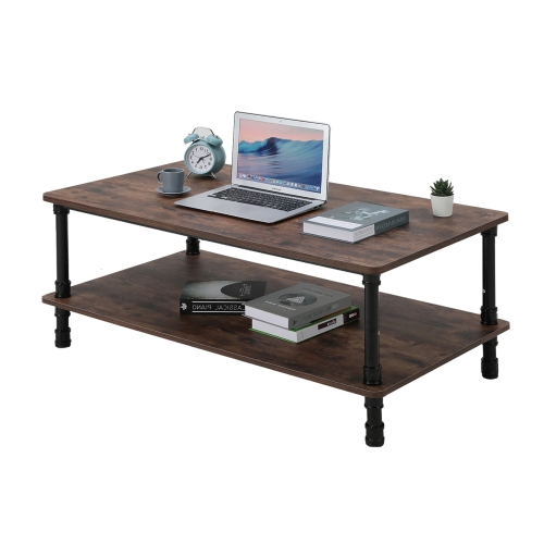

[US Warehouse] Wide Rectangle Modern Industrial Coffee Table with Storage Shelf, Size: 110x45x60cm (Walnut Brown)