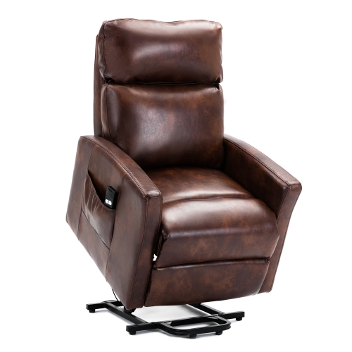 

[US Warehouse] Faux Leather Lift Recliner Chairs for Elderly with Side Pocket (Red Brown)