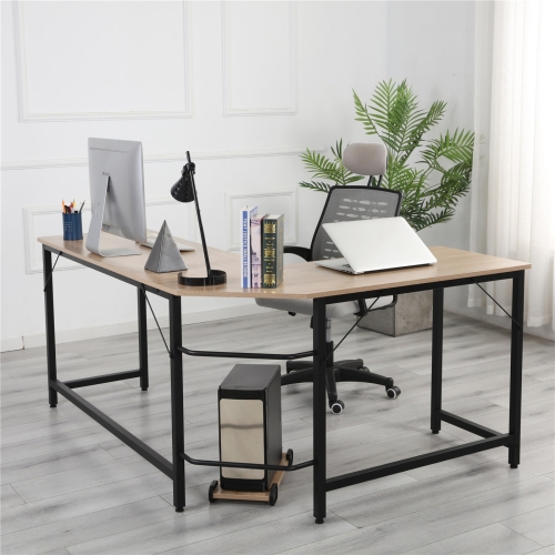 

[US Warehouse] Home Office L-Shaped Corner Desk Computer Desk (Black+Wood)