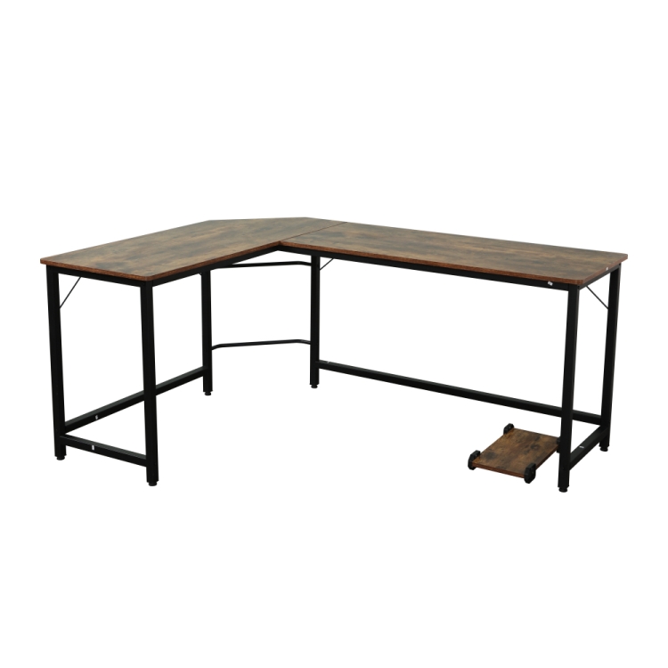 

[US Warehouse] Home Office L-Shaped Corner Desk Computer Desk (Black+Wood Grain)