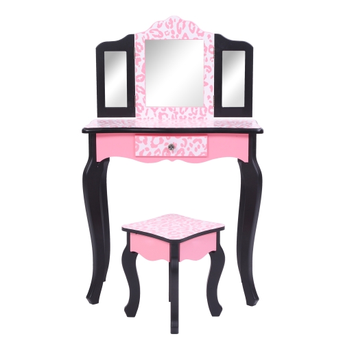 

[US Warehouse] Three-Fold Mirror Leopard Pattern Single Drawer Arc Feet Children Dresser Print, Table Size: 60 x 28 x 98cm(Pink)