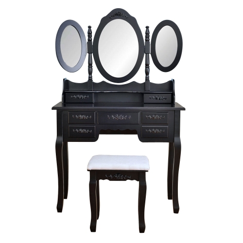 

[US Warehouse] Foldable 3 Mirrors Dressing Table with 7 Drawers, Size: 90 x 40 x 147cm(Black)