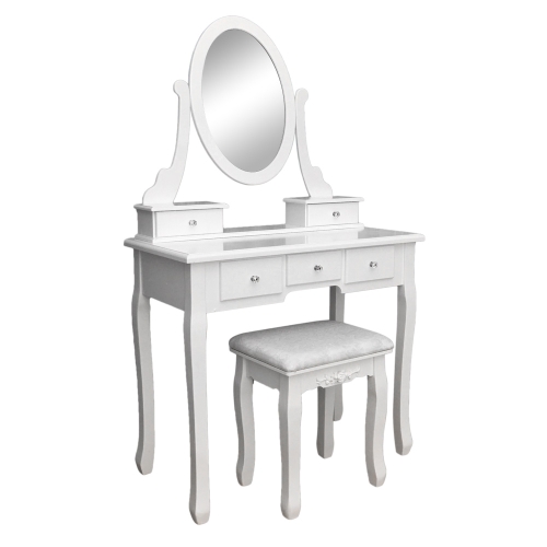

[US Warehouse] 360 Degree Rotation Single Mirror Dressing Table with 5 Drawers, Size: 80 x 40 x 141cm(White)
