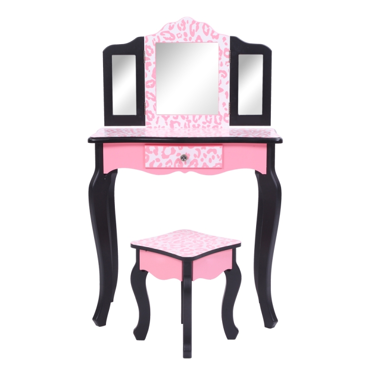 

[UK Warehouse] 96588246 Three-Fold Mirror Leopard Pattern Single Drawer Arc Feet Children Dresser Print, Table Size: 60 x 28 x 98cm(Pink)