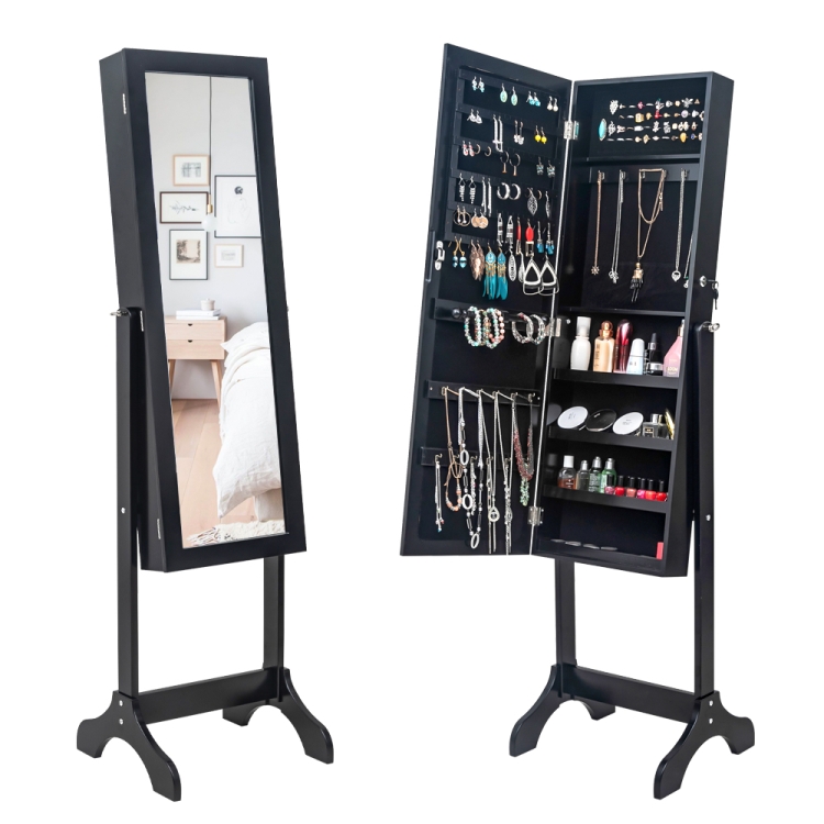 

[US Warehouse] Non Full Mirror Wooden Floor Standing 4-Layer Shelf Jewelry Storage Adjustable Mirror Cabinet, Size: 47 x 40 x 156cm(Black)