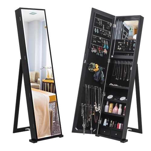 

[US Warehouse] Wood Floor Type Full Mirror Jewelry Storage Cabinet with LED Light, Size: 36 x 10 x 150cm