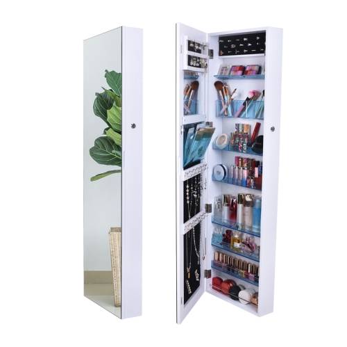 

[US Warehouse] Full Mirror Makeup Mirror 8-layer Acrylic Storage Cabinet Solid Wood Covered Jewelry Mirror Cabinet, Size: 120 x 37 x 10cm(White)