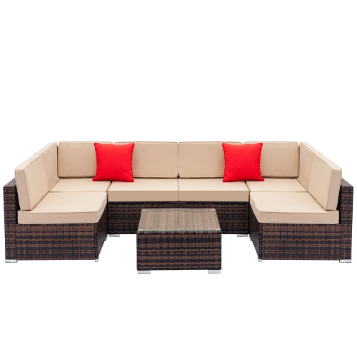 

[US Warehouse] 7 in 1 Weaving Rattan Sofa Set(Brown)