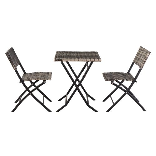 

[US Warehouse] 3 in 1 Folding Rattan 2 Chairs + Square Table Set (Grey)
